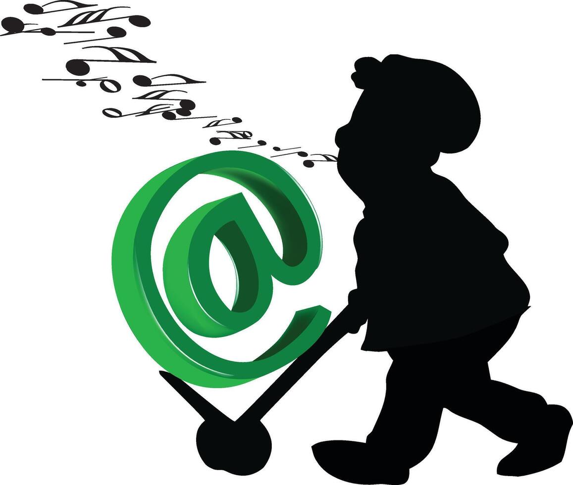 A silhouette of a man pushing a cart with music notes vector