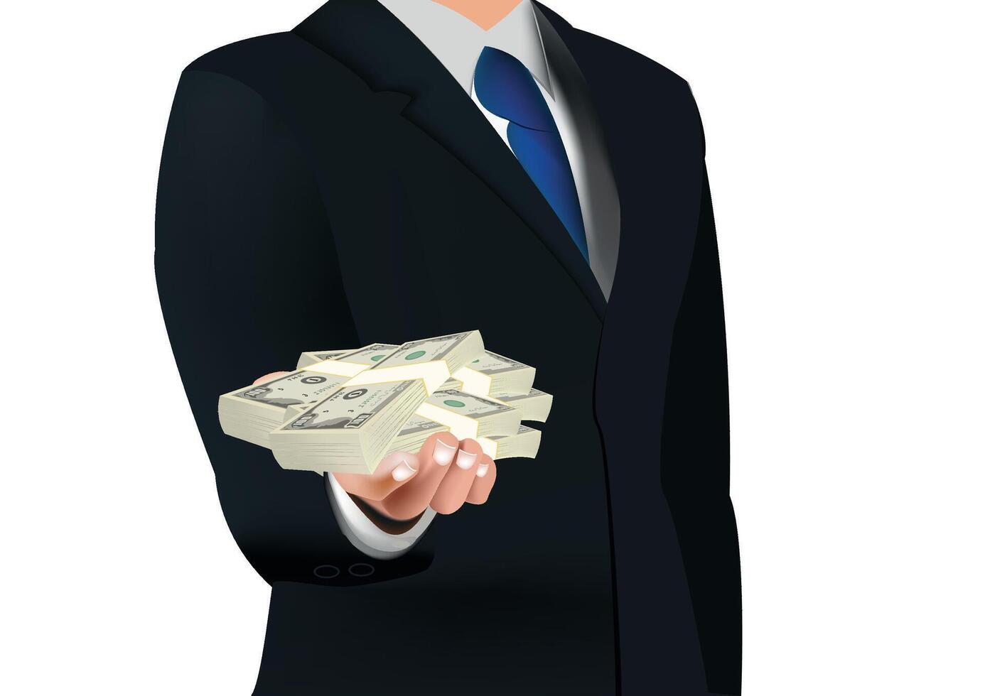 A man in a suit holding money in his hand vector