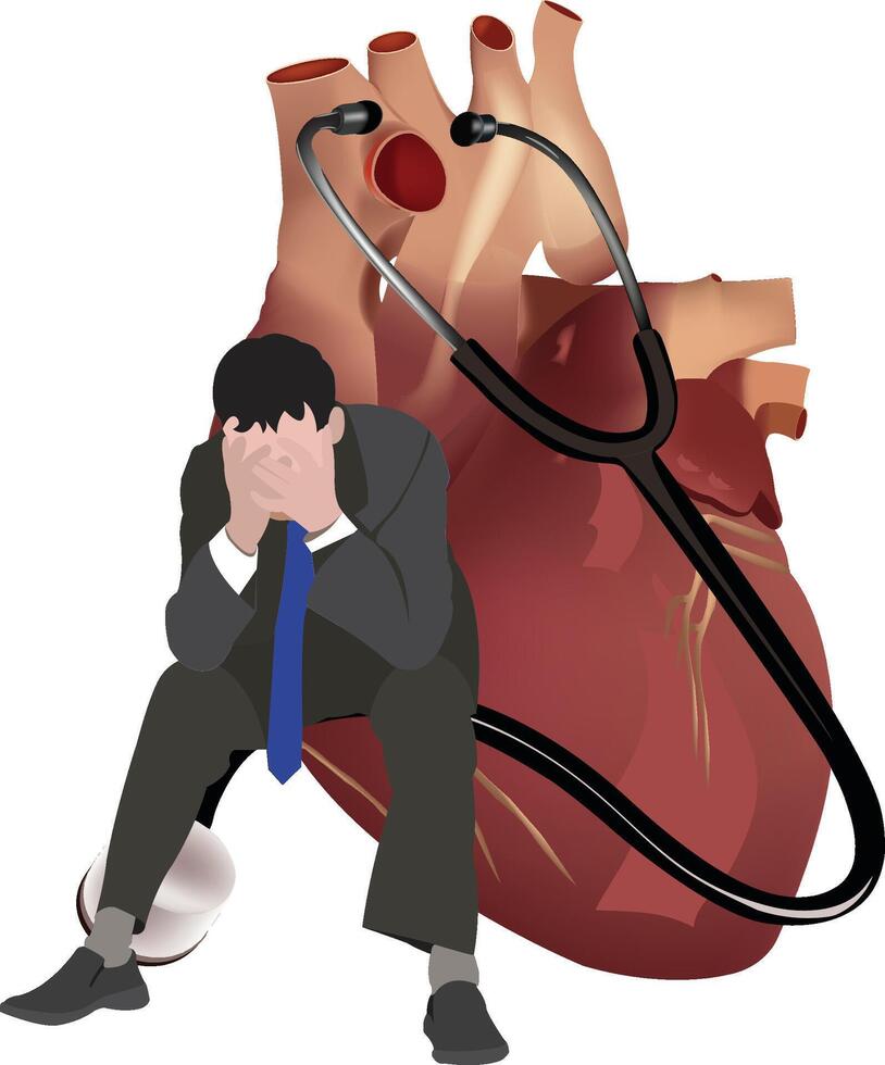 A man in a suit is sitting on the ground with a heart vector
