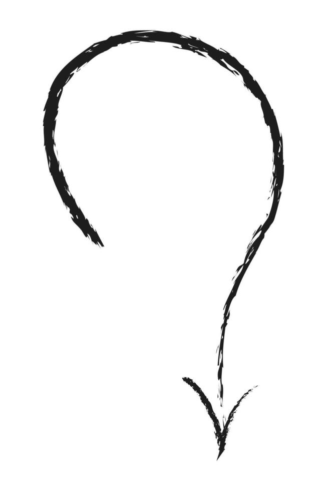 Arched arrow down. Hand drawn charcoal arrow. vector