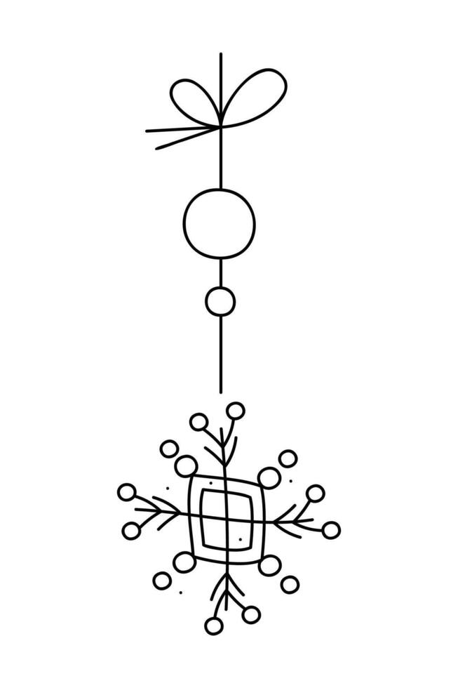Snowflake with two quadrangle on a string. Black and white clipart illustration. vector