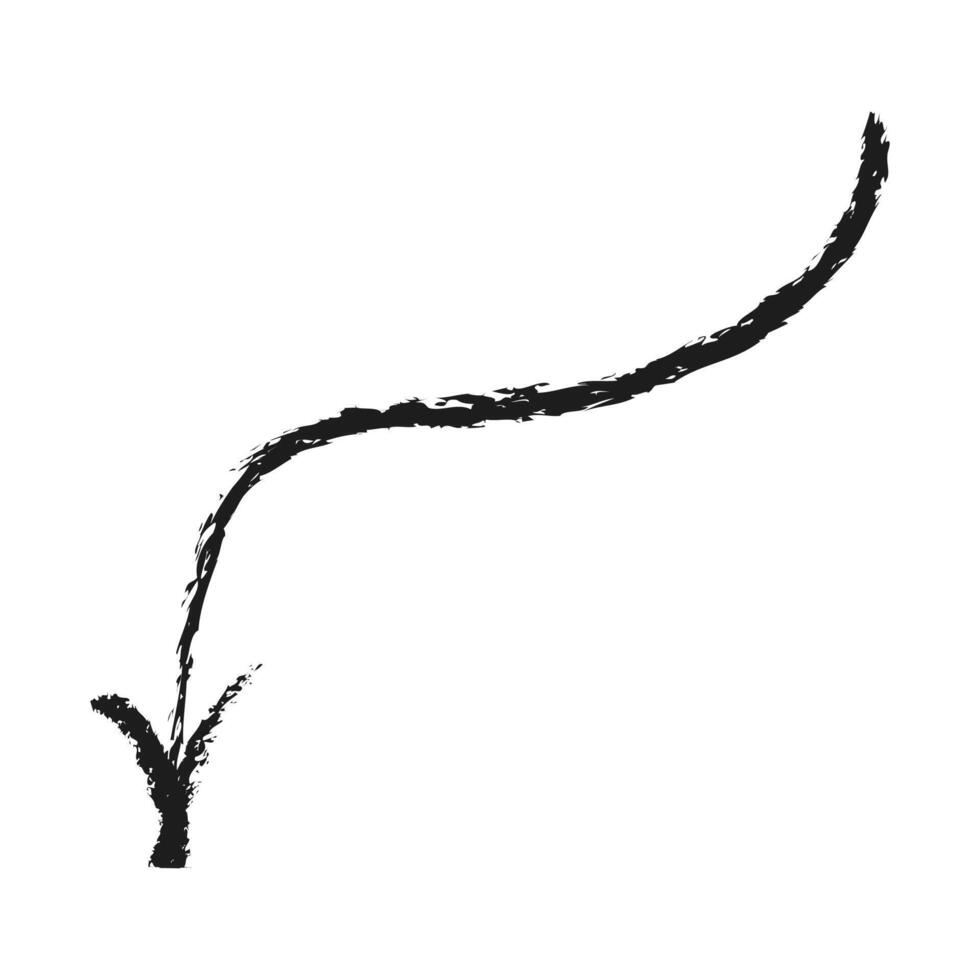 Wavy and arched arrow down. Hand drawn charcoal arrow. vector
