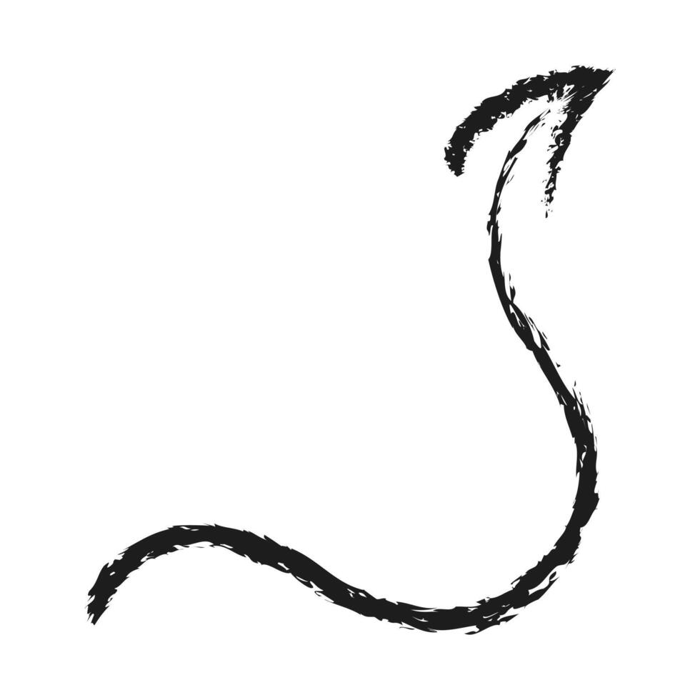 Wavy and arched arrow up right. Hand drawn charcoal arrow. vector