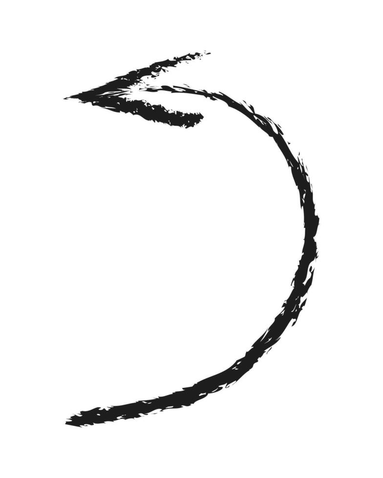 Arched arrow left. Hand drawn charcoal arrow. vector