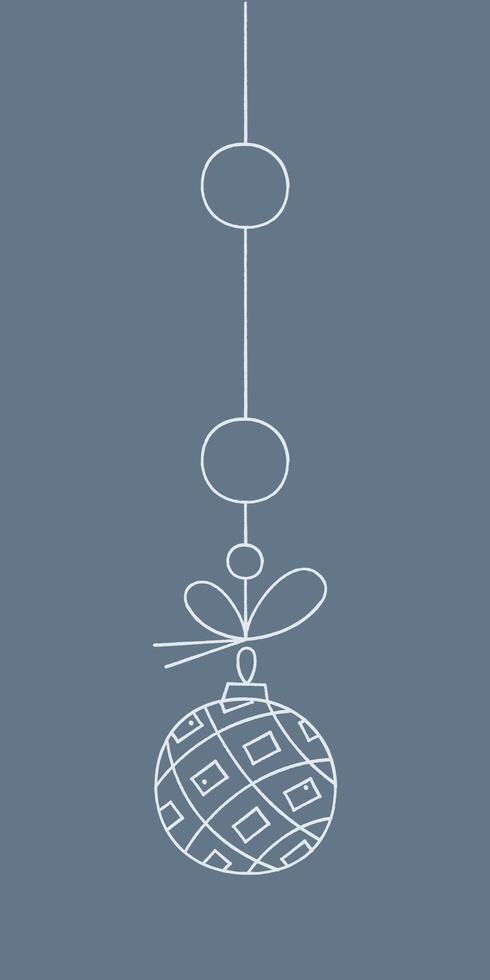 Striped Christmas ball with quadrangles on a string. Color clipart illustration. vector