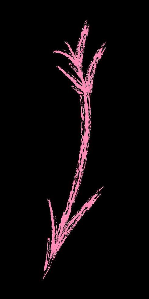 Chalk down arrow with feathers color. Hand drawn arrow. vector