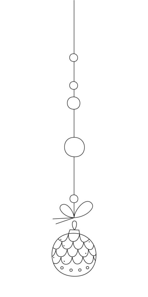 Christmas ball with a pattern like a pine cone and circles. Black and white clipart illustration. vector