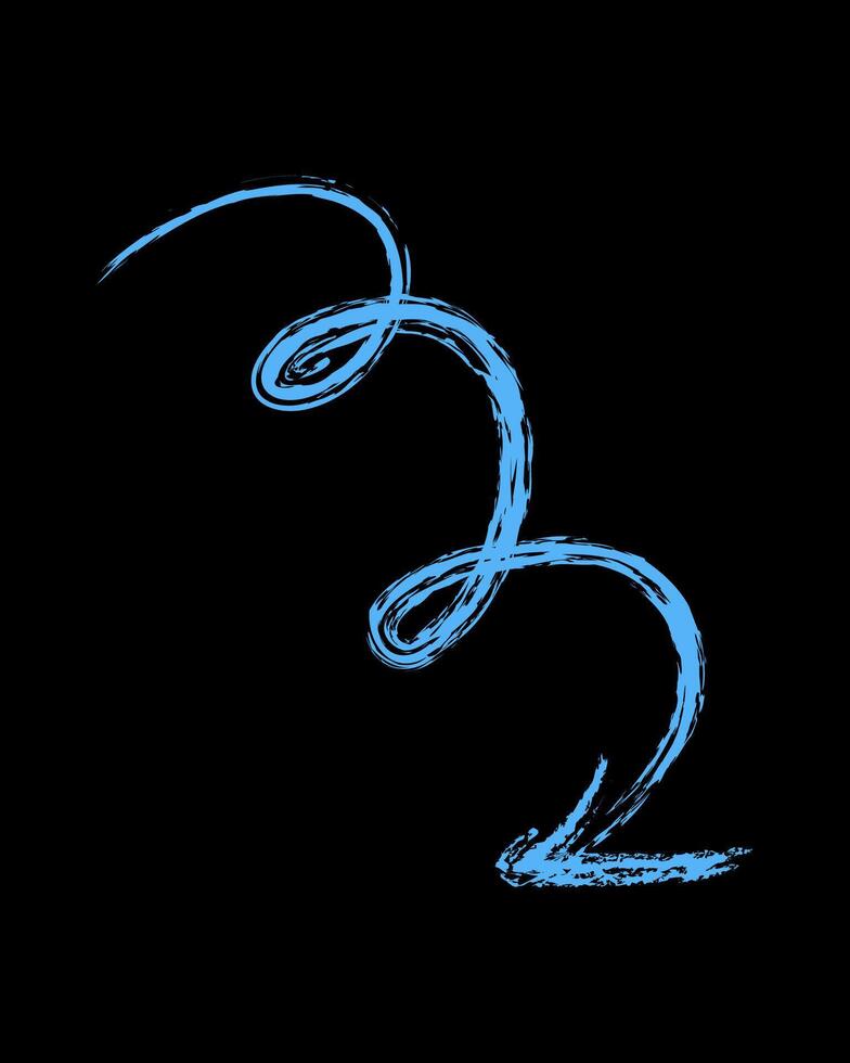 Curling down arrow color. Hand drawn chalk arrow. vector
