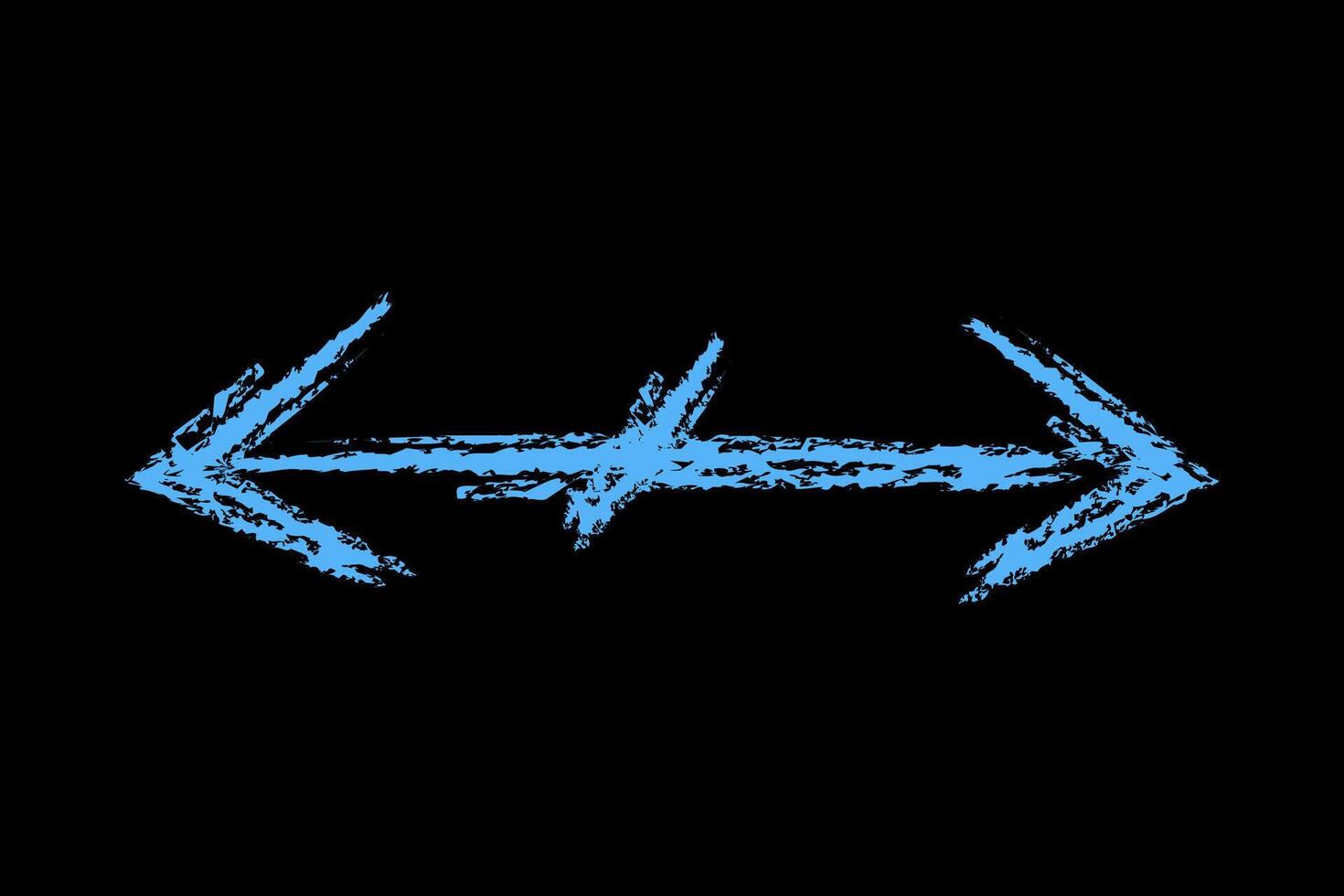 A double-headed arrow with a slash in the middle color. Chalk hand drawn arrow. vector