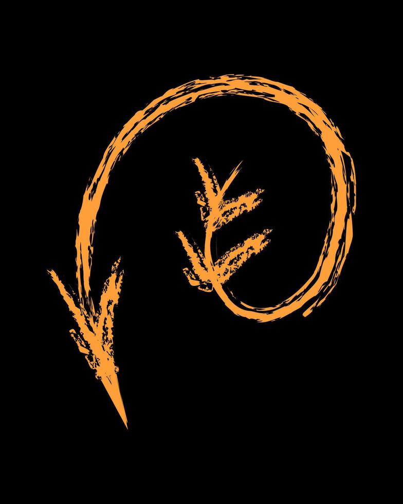 Down arrow with feathers color. Hand drawn chalk arrow. vector