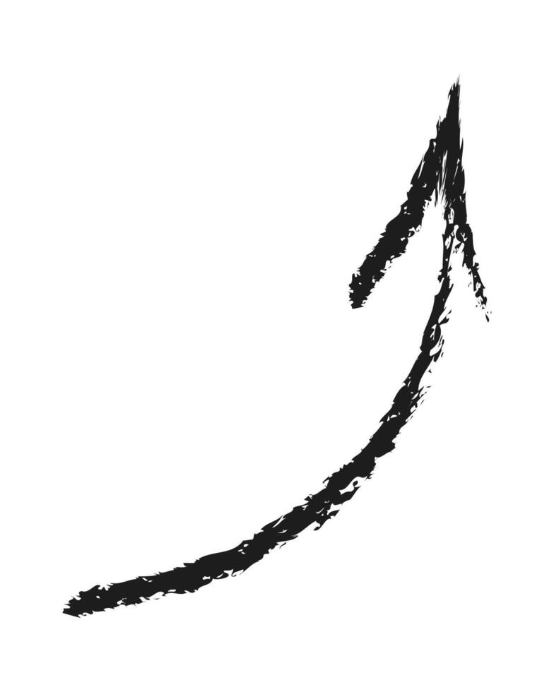 White and black charcoal arched arrow up. Hand drawn arrow. vector