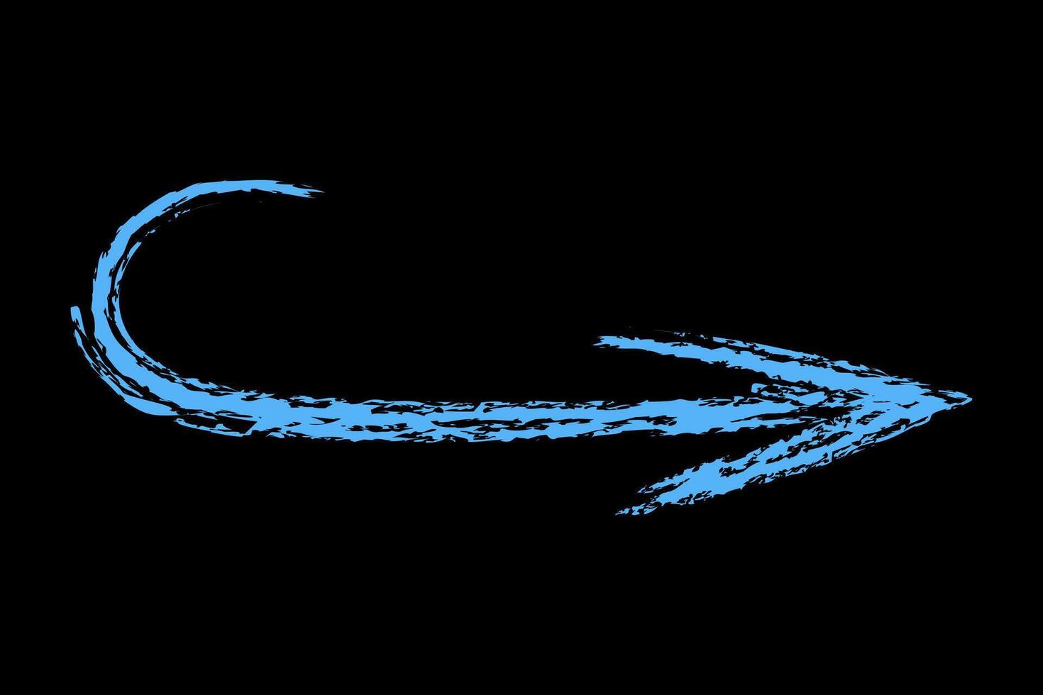 Rounded arrow to the right down color. Chalk hand drawn arrow. vector