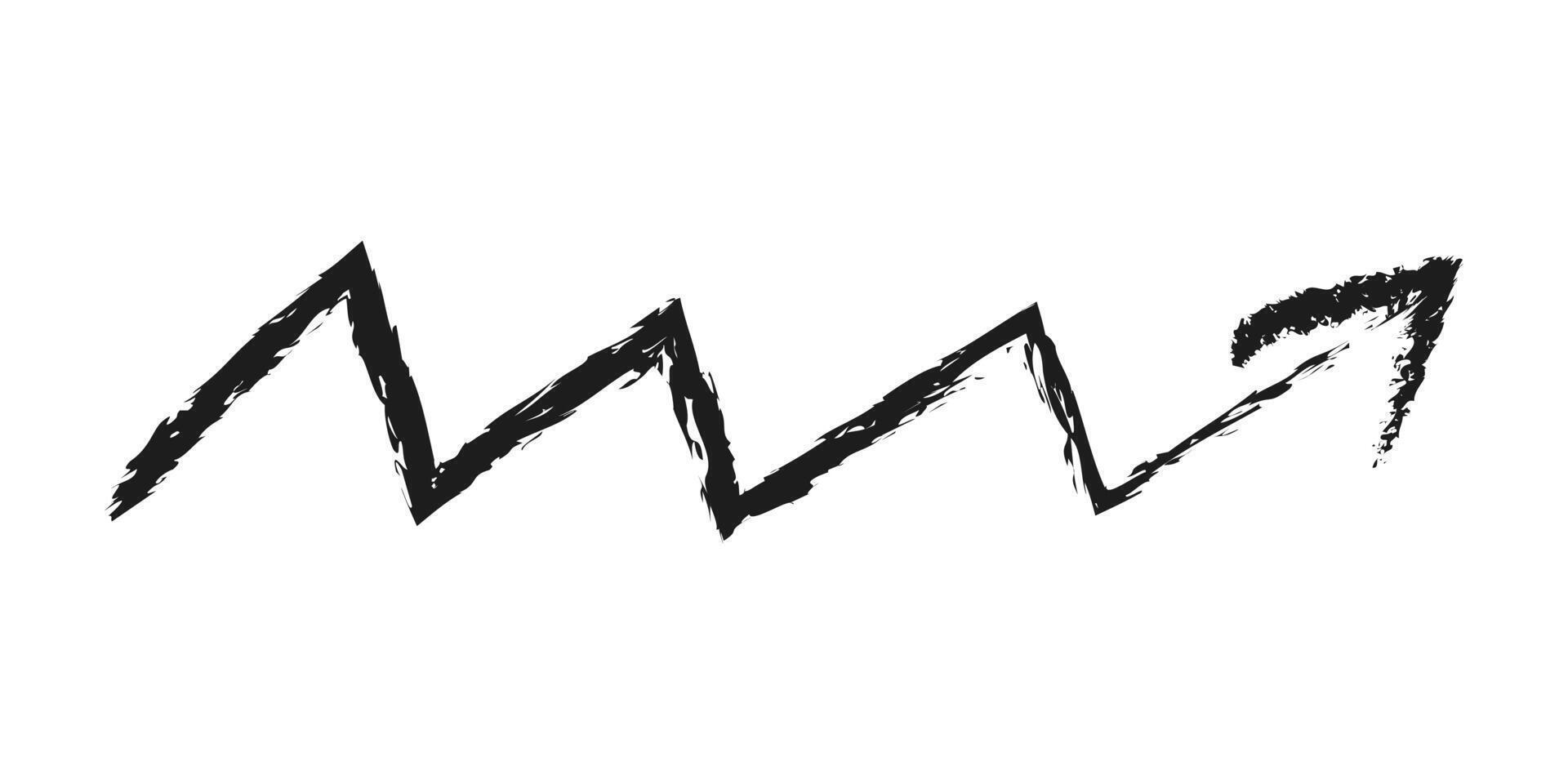 Zigzag up right arrow. Charcoal hand drawn illustration. vector