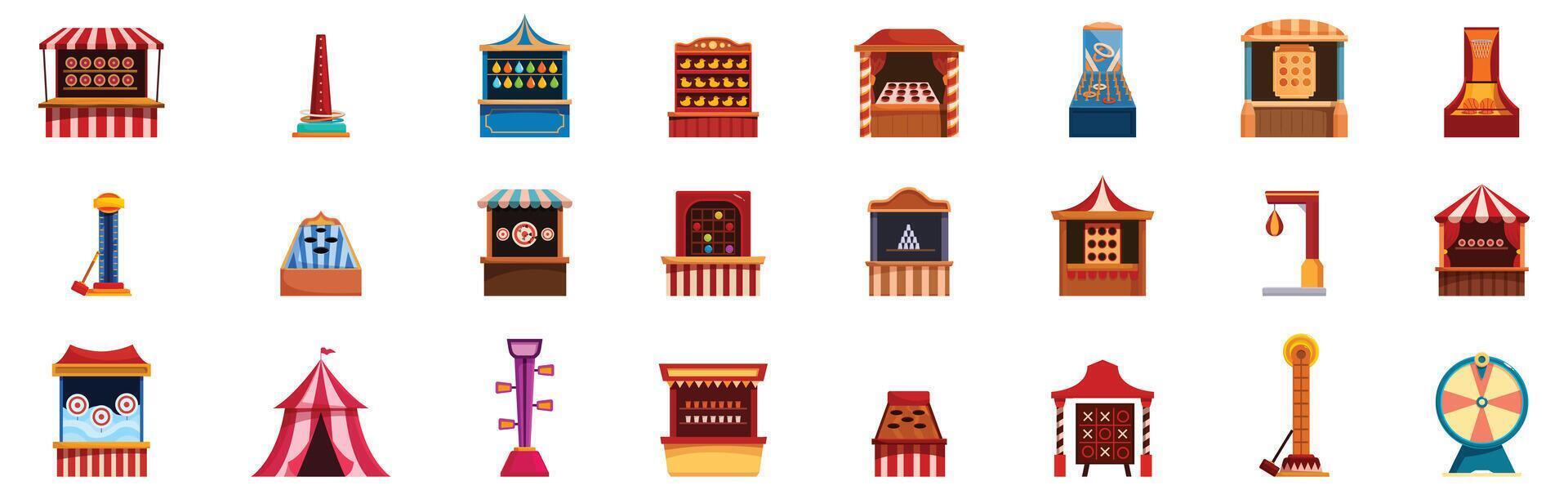 Carnival game icons set. Carnival games and activities offering fun and entertainment vector