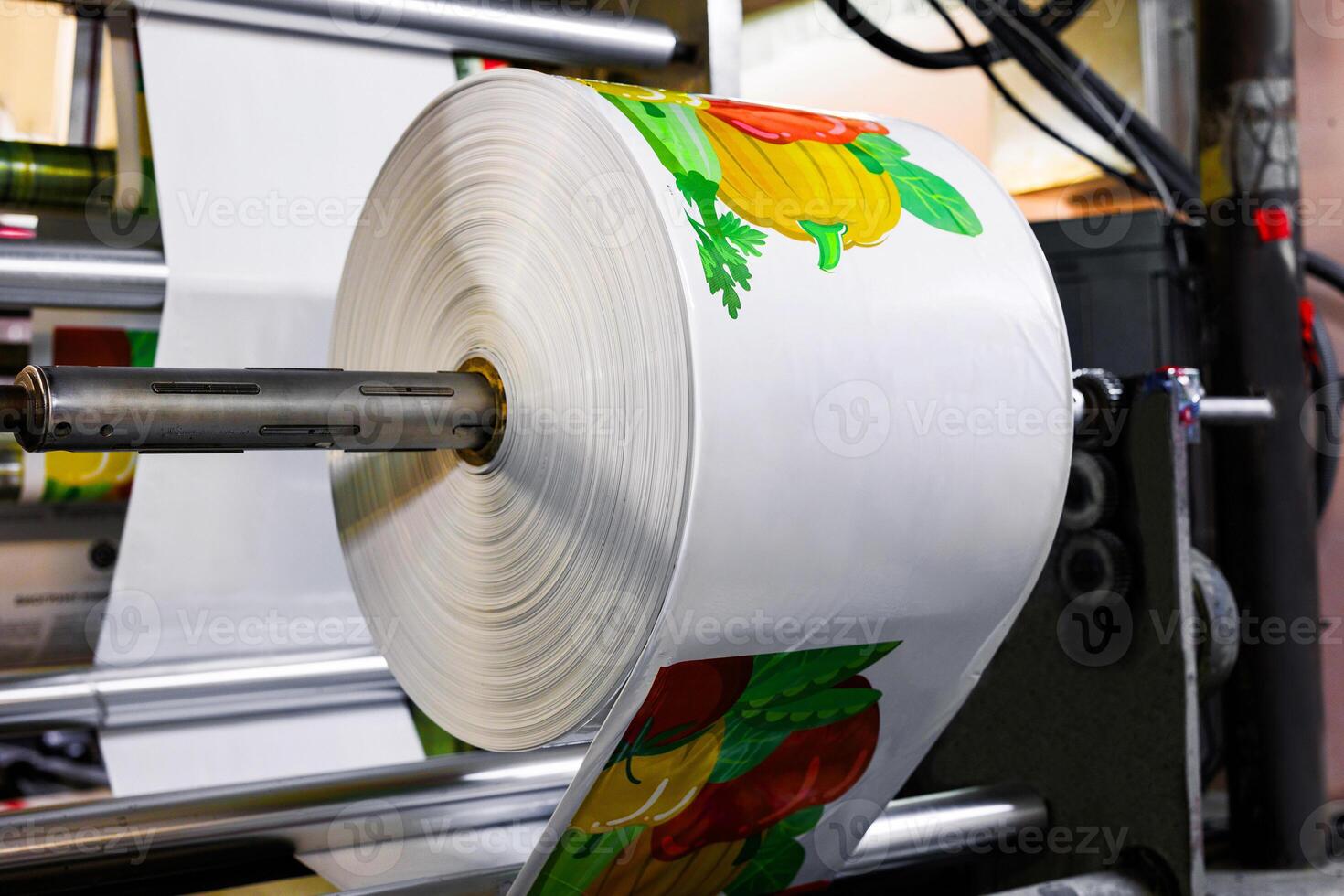 Vibrant Vegetable Delight A Colorful Roll of Printed Packaging Film Showcasing Natures Fresh Bounty photo