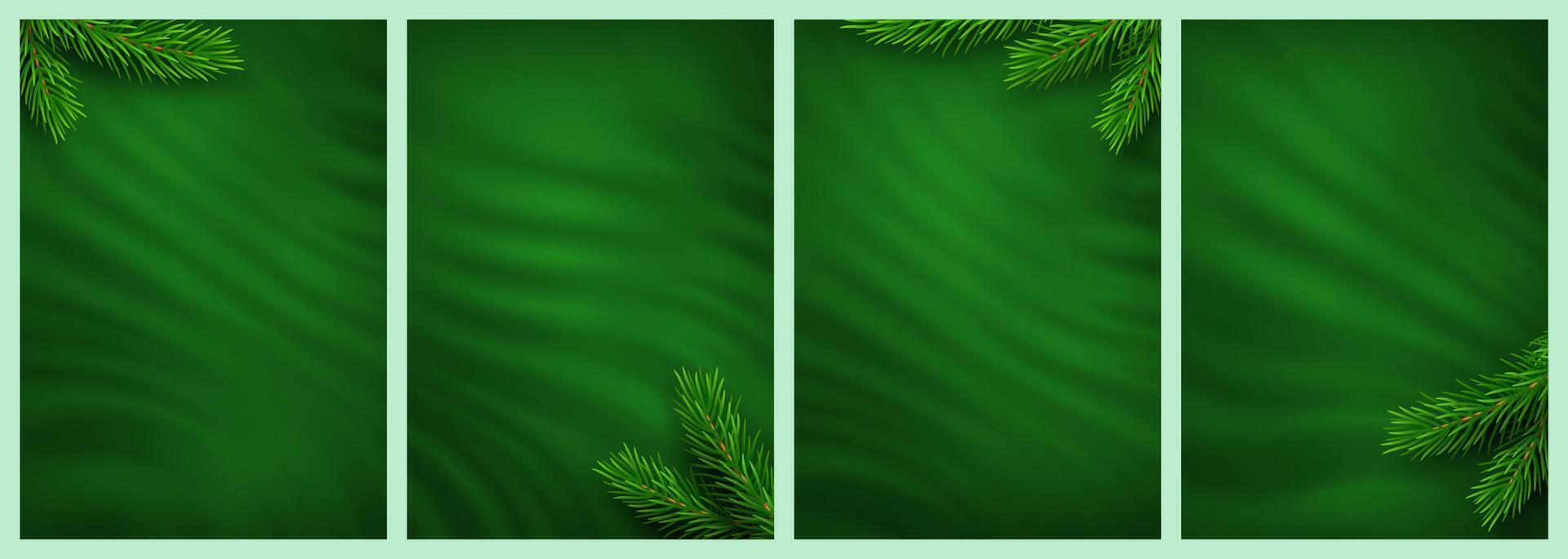 Christmas backgrounds set. Holiday pine and fir branches on green background. Festive Xmas and New Year background. Fir branch. Pine branch. Christmas card. vector