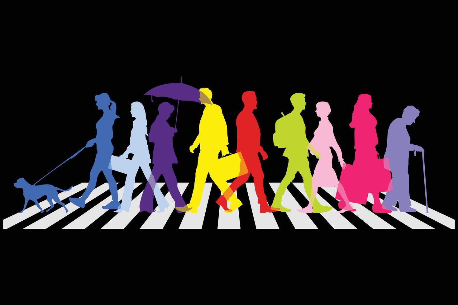 various people walking colored silhouette vector