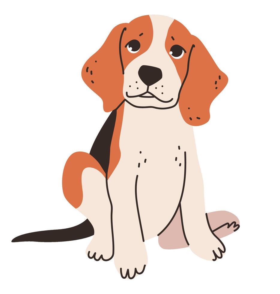 Playful beagle isolated on white background. Pet flat illustration. vector