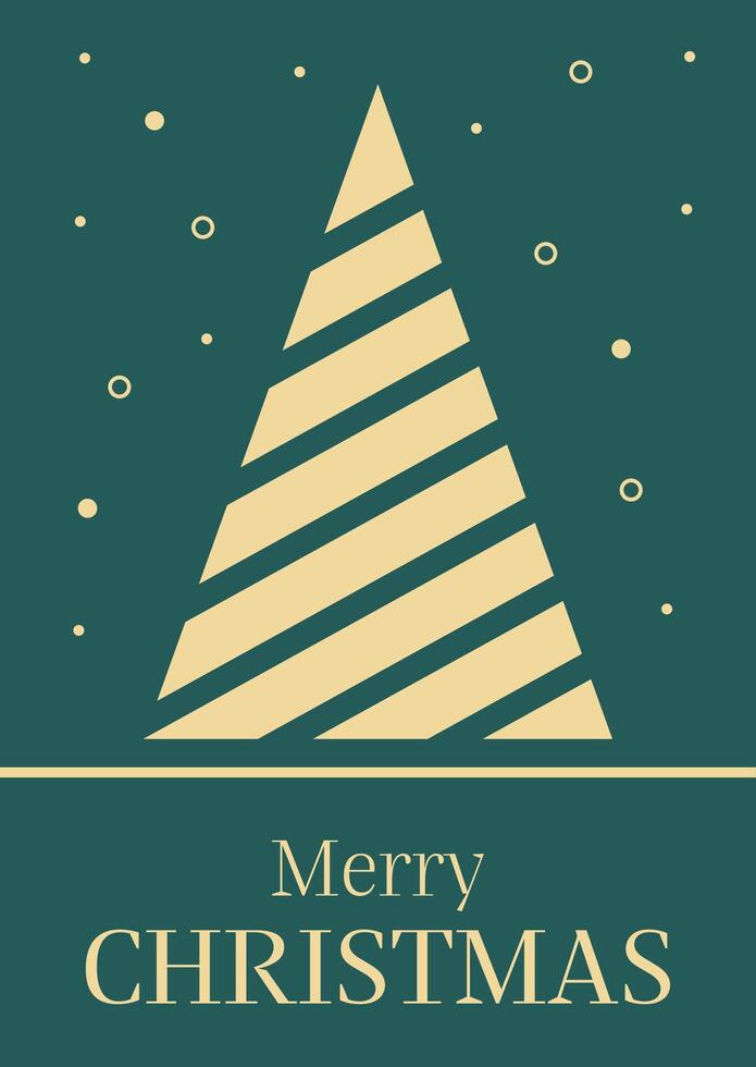 Christmas and new year postcard design with golden christmas tree on a green background vector