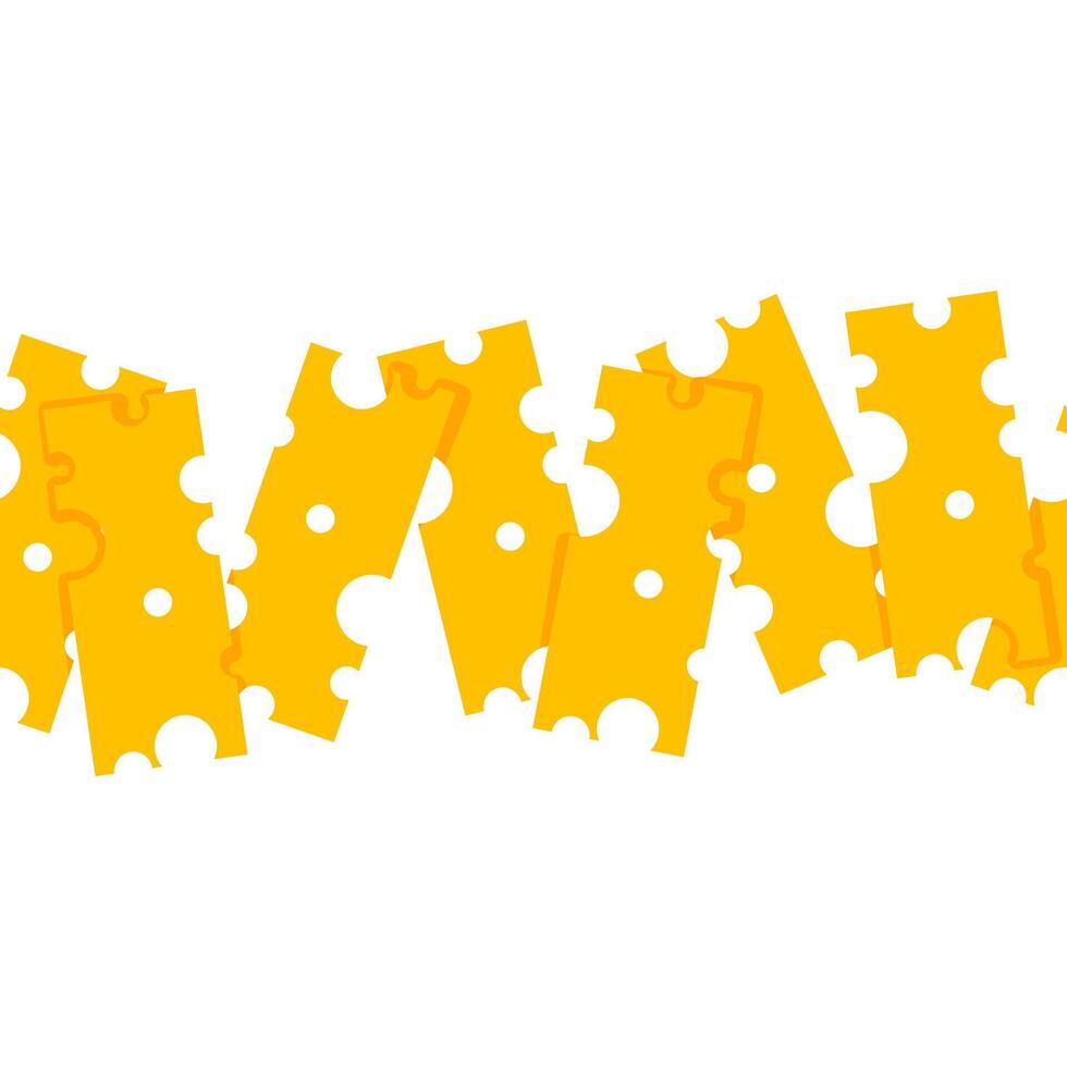 Seamless border of yellow cheese pieces with holes vector