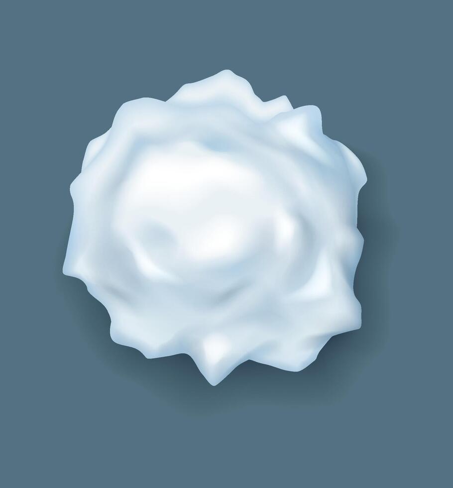 Round textured snowball realistic illustration. Christmas outdoor activity. Snowflakes ball for funny winter fights 3d object on grey vector