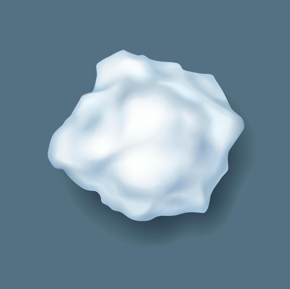 Irregular snow sphere realistic illustration. Christmas season. Ice ball used for funny winter fights 3d object on grey background vector