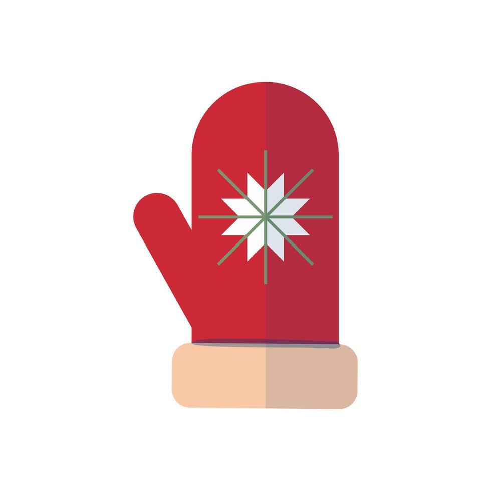 Warm fluffy Christmas mitten with snowflake. Modern geometric Christmas flat design. Holiday theme clip art. vector