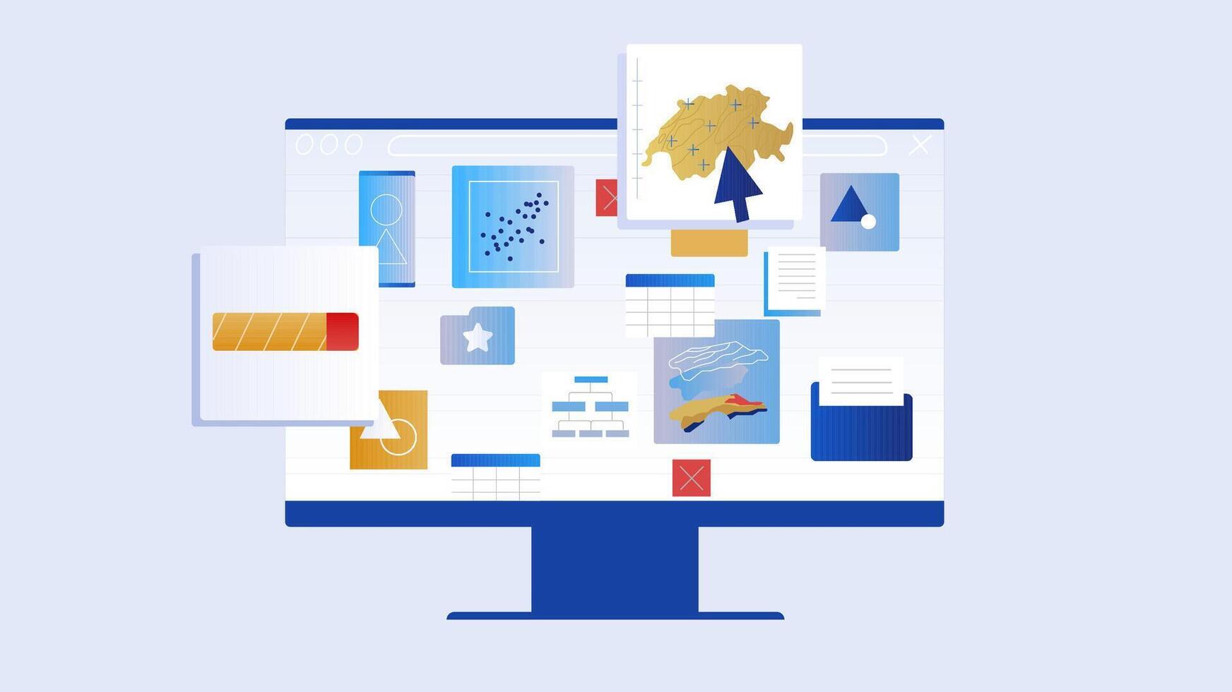 A computer monitor on a desk vector