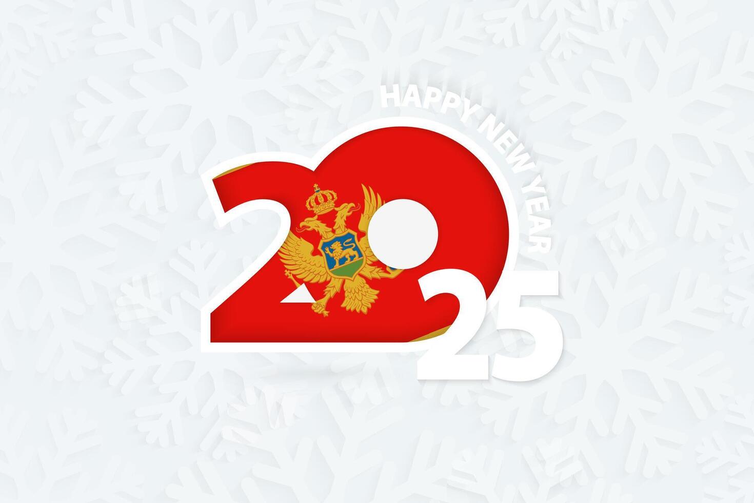 New Year 2025 for Montenegro on snowflake background. vector