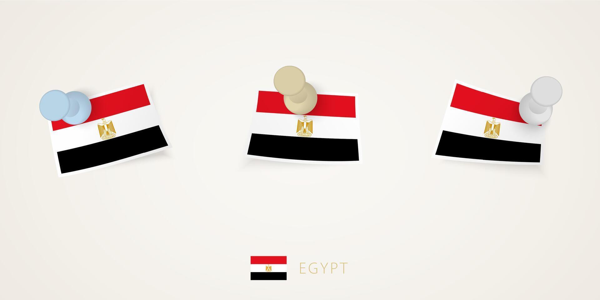 Pinned flag of Egypt in different shapes with twisted corners. vector