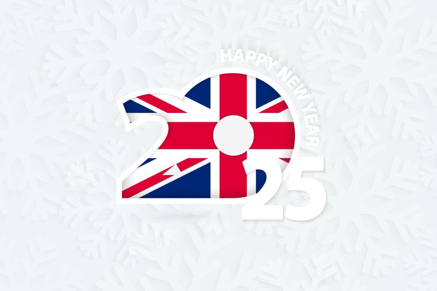 New Year 2025 for United Kingdom on snowflake background. vector