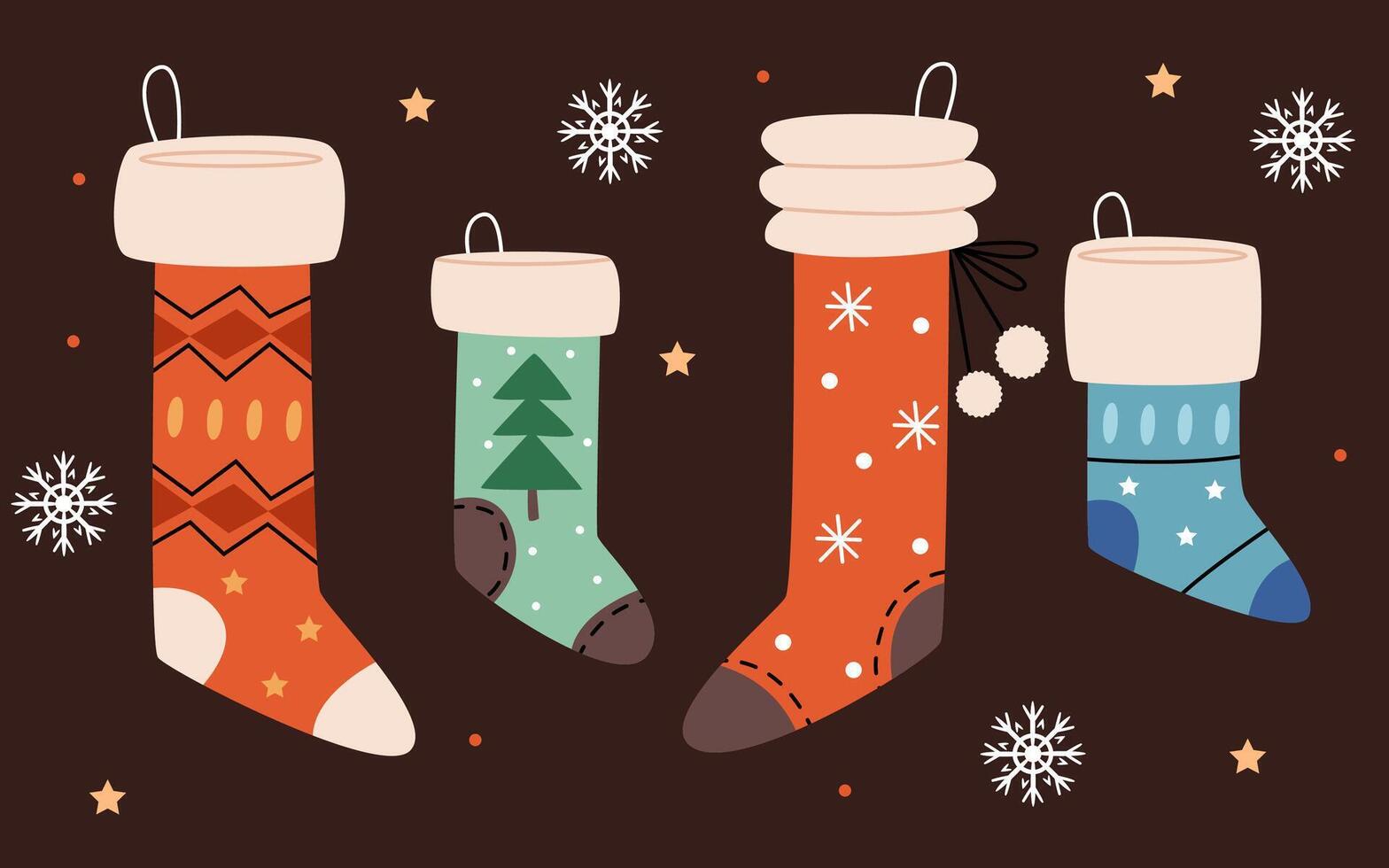 Merry Christmas socks. A set of gift socks in a winter ornament. vector