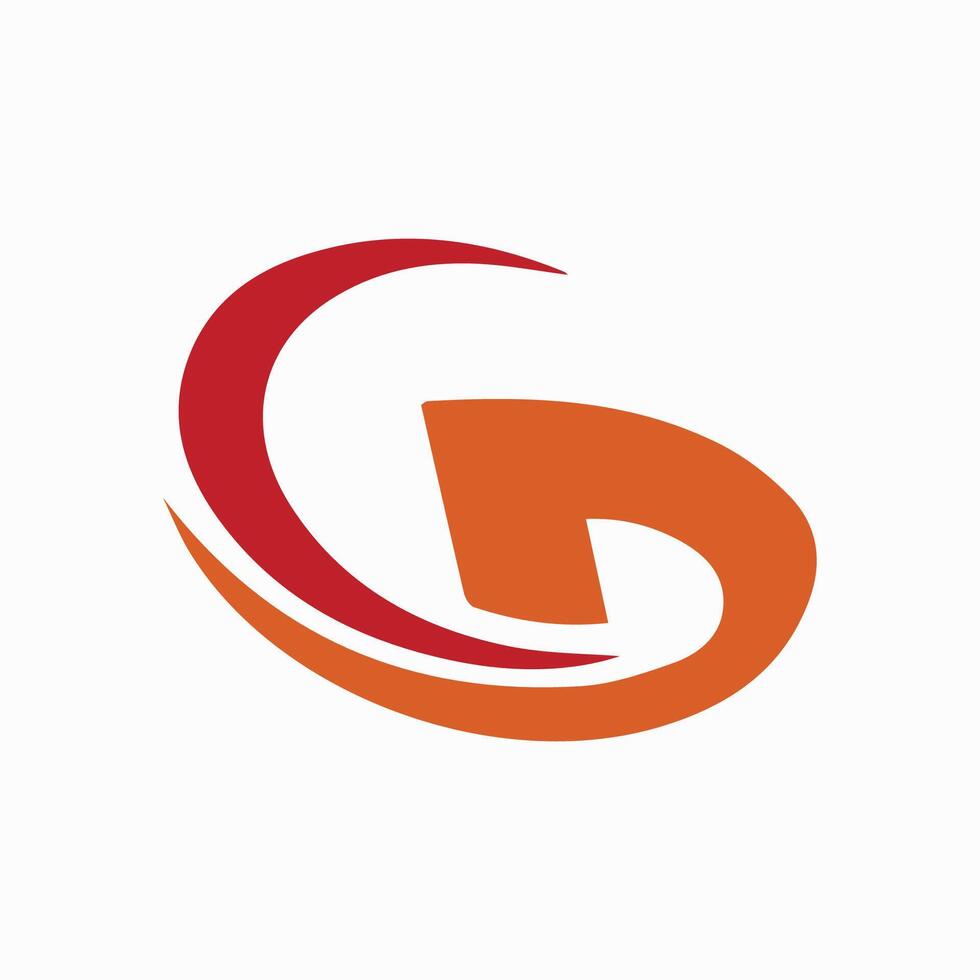 Glossy Round Red and Orange Layered C and G Letter Icon on White Background vector