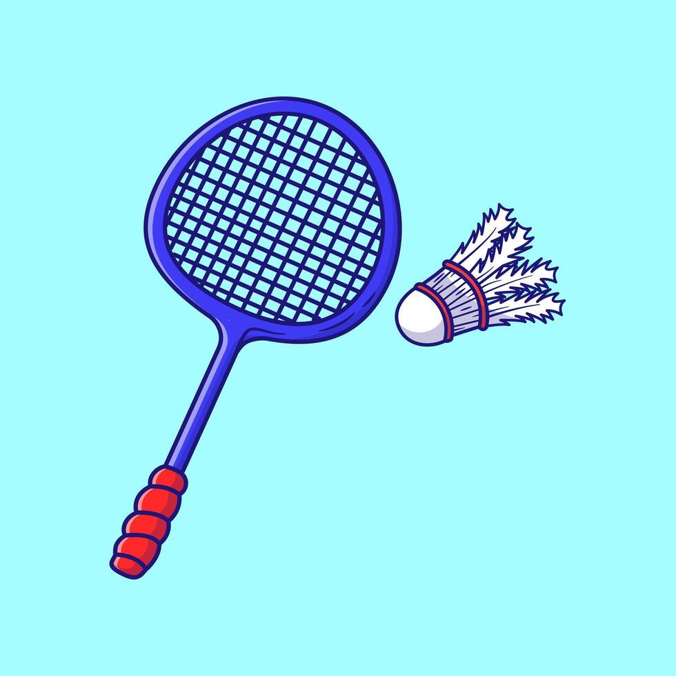 Badminton Racket And Shuttlecock Cartoon Illustration. Sport Object Concept. Flat Cartoon Outline Style. vector