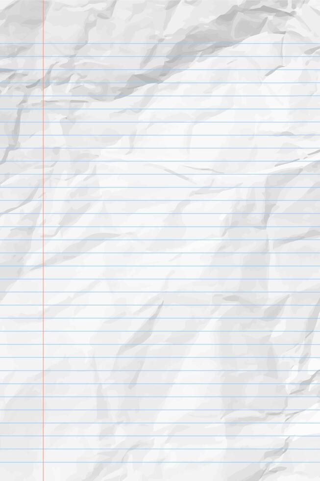 White clean crumpled notebook paper with lines vector