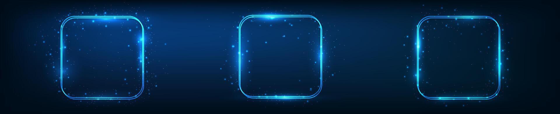 Neon double rounded square frame with shining effects vector