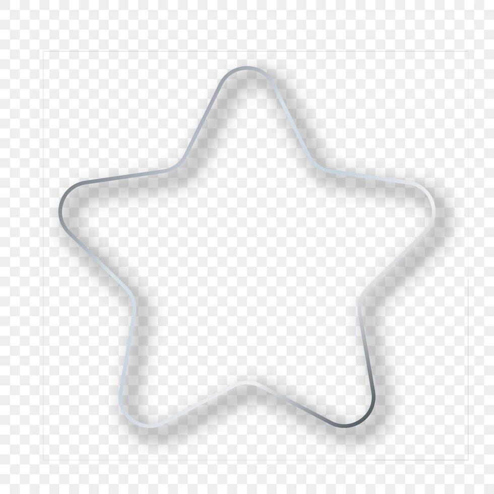 Silver glowing rounded star shape frame with shadow vector