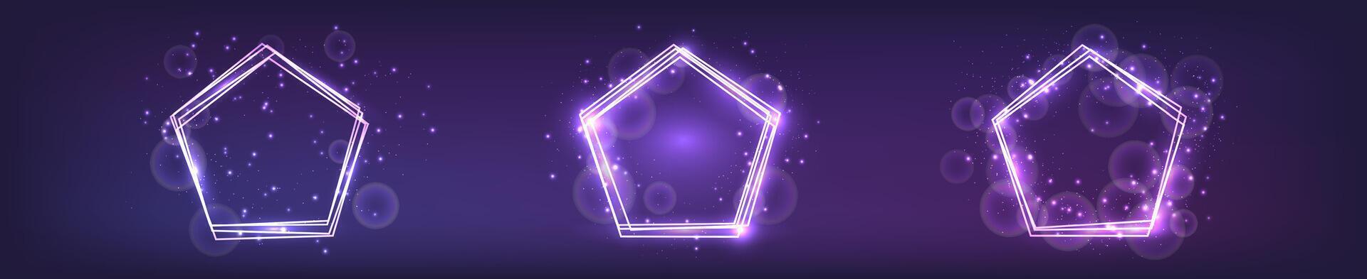 Neon frame in pentagon form with shining effects and sparkles vector
