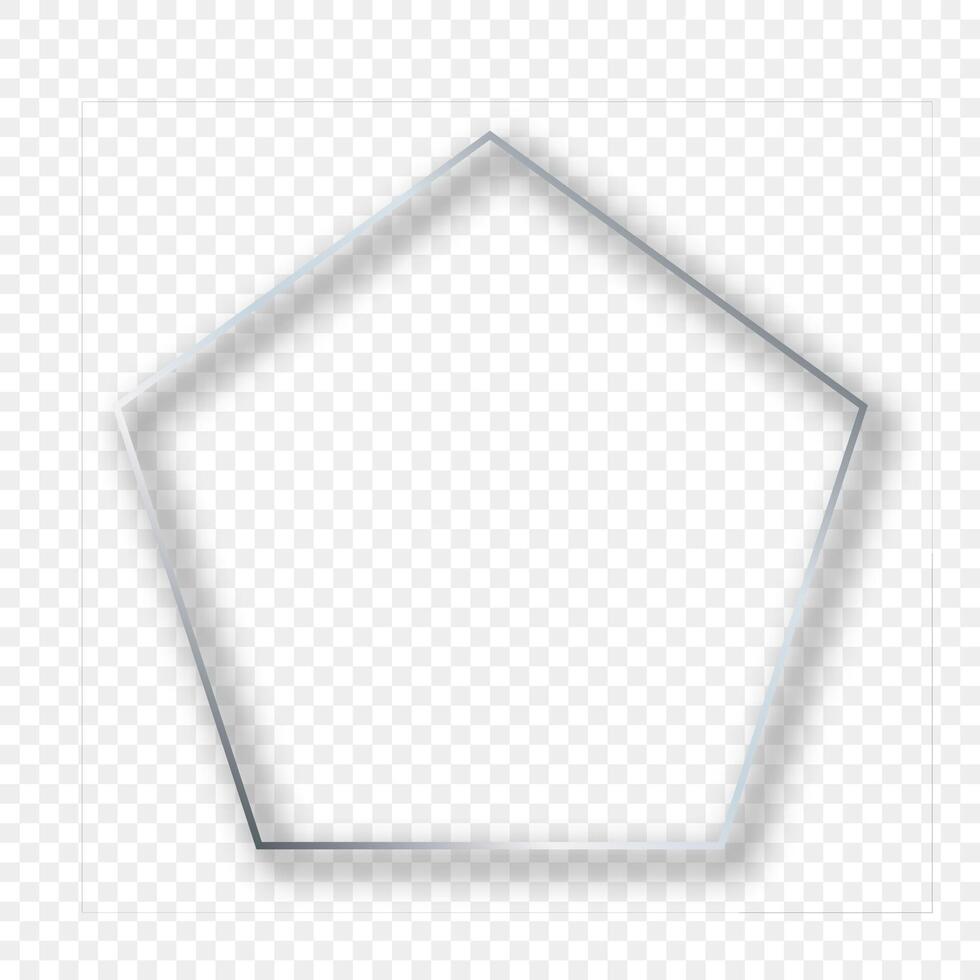 Silver glowing pentagon shape frame with shadow vector