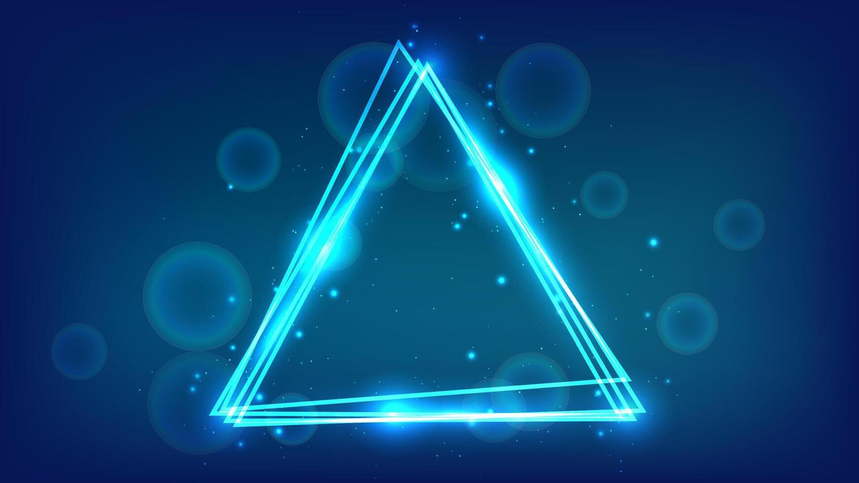 Neon triangular frame with shining effects and sparkles vector