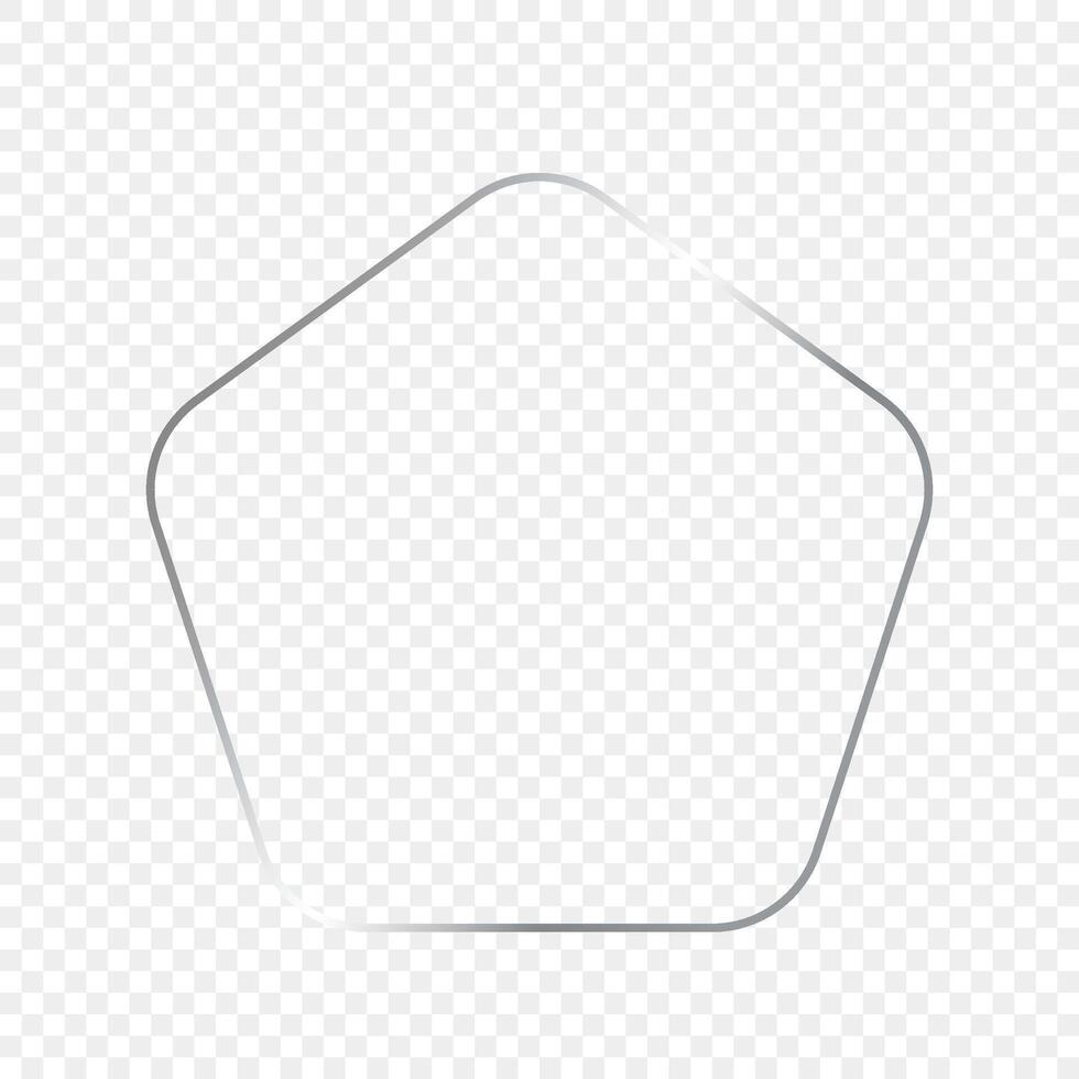Silver glowing rounded pentagon shape frame vector