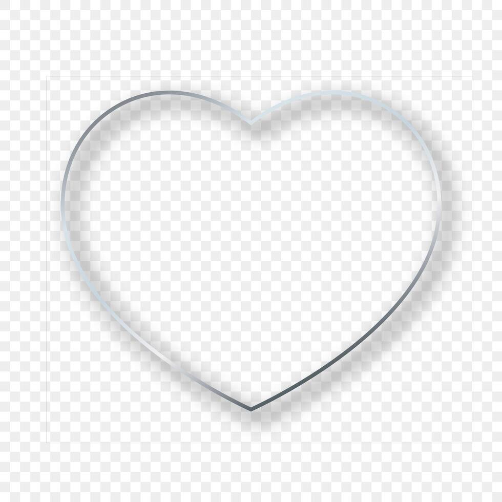Silver glowing heart shape frame with shadow vector