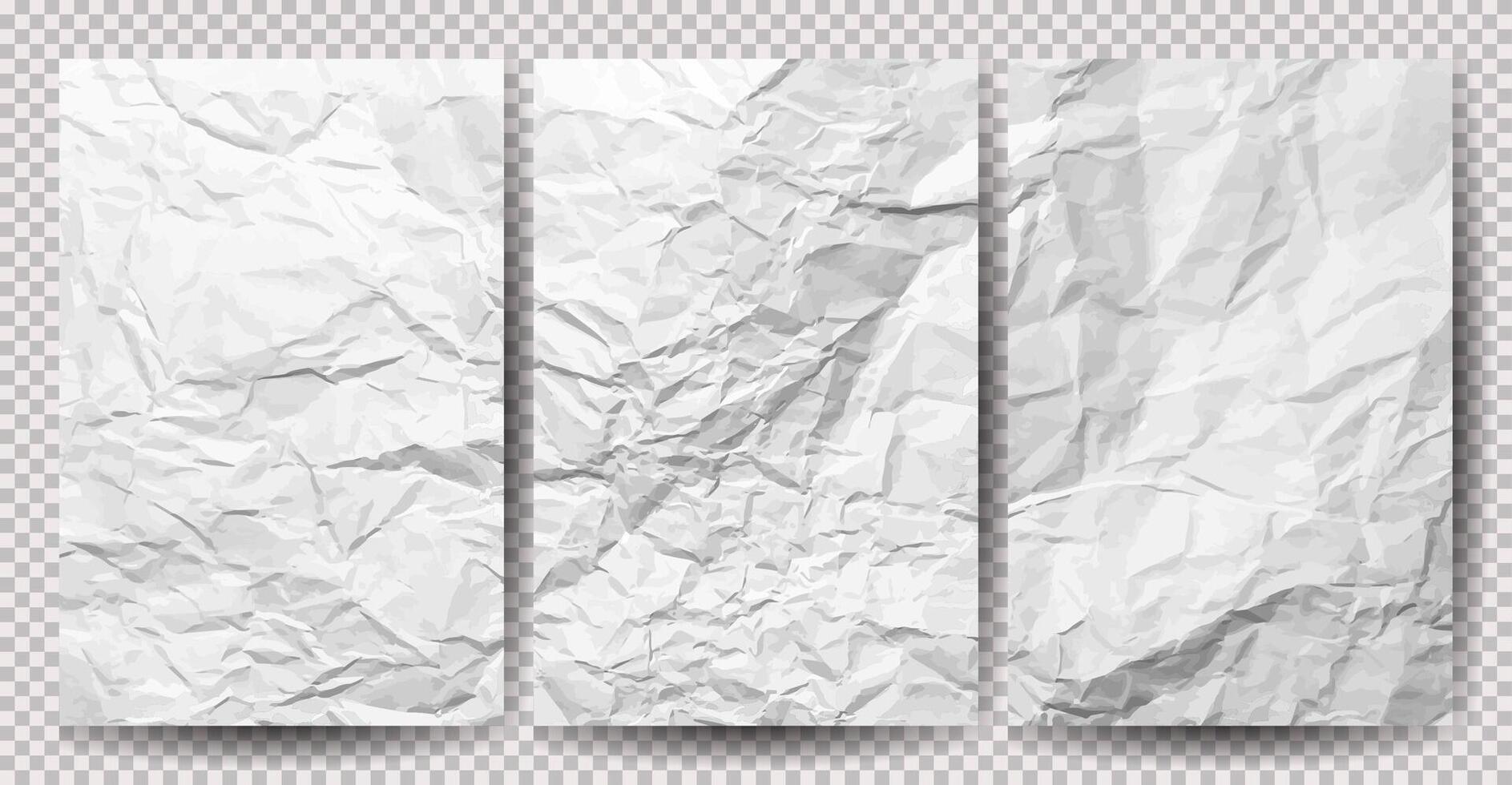 Set of white clean crumpled papers vector
