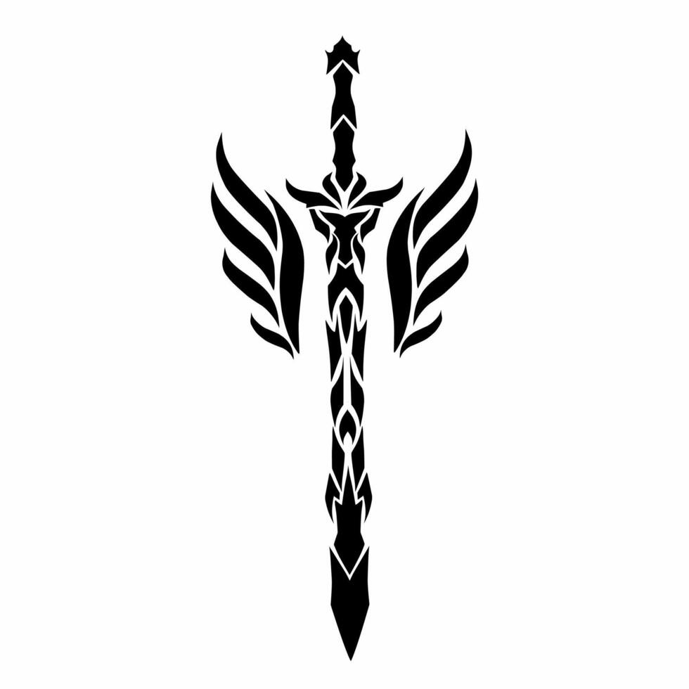 graphic illustration of tribal art design tattoo sword with a pair of wings vector