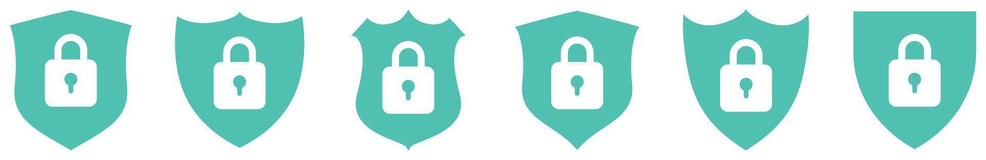 Security shield green icons set. Shield lock icon or security shield protection icons vector