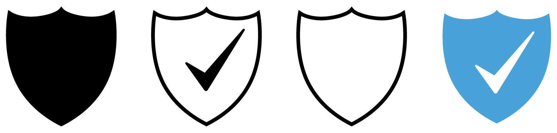 Shield with check mark icon set. Security shield protection, approved and trusted product concept vector