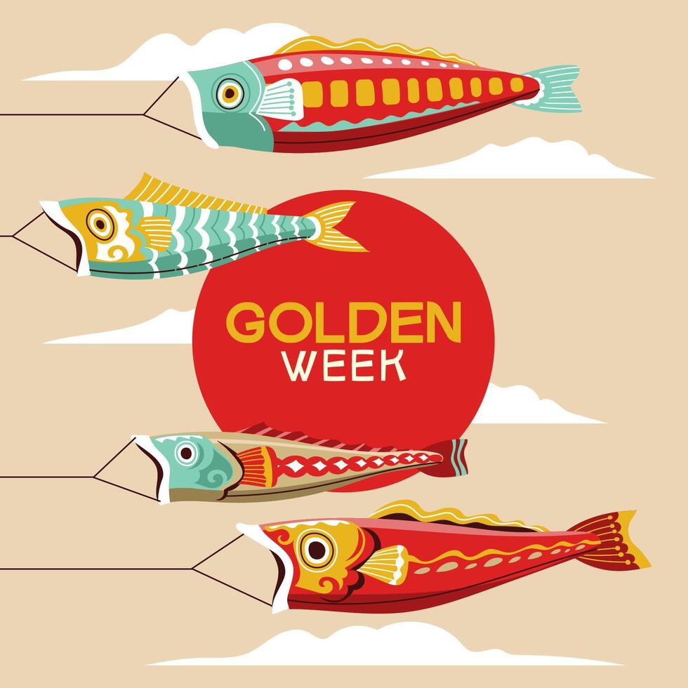 Koinobori Carp Streamers Soaring During Japanese Golden Week vector