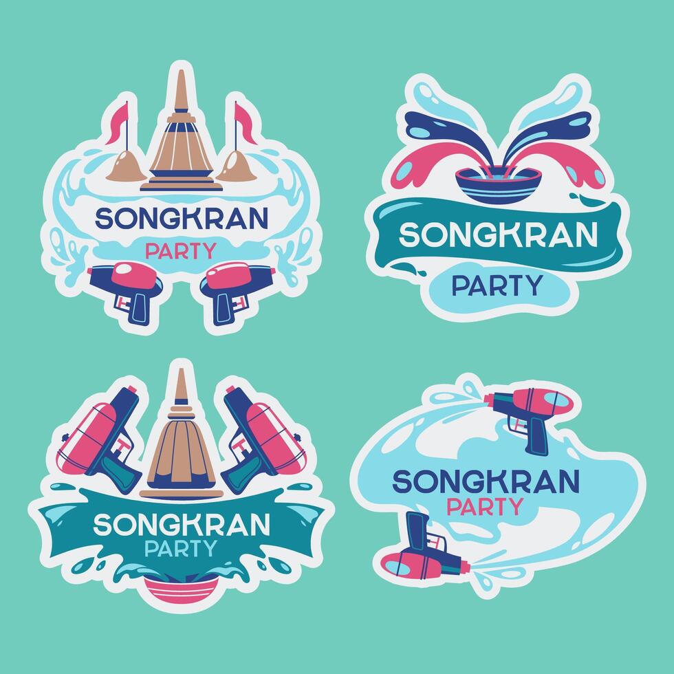 Set of Songkran Label mean Thailand Traditional New Years Day vector