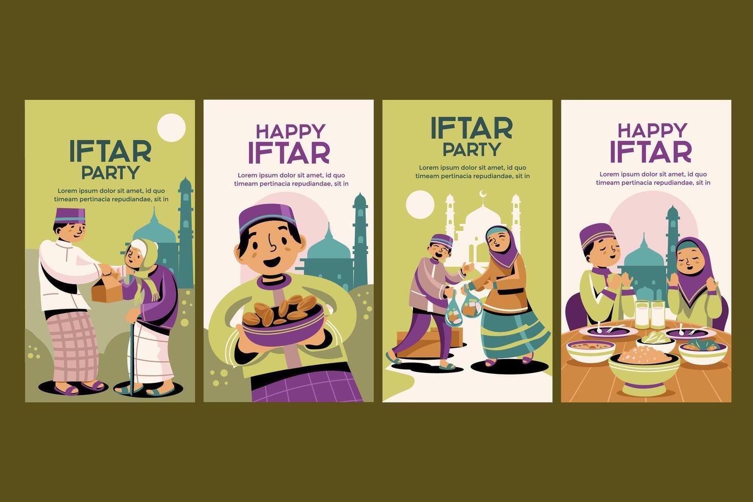 The moment of sharing during iftar for Muslims for happy iftar banner collection vector