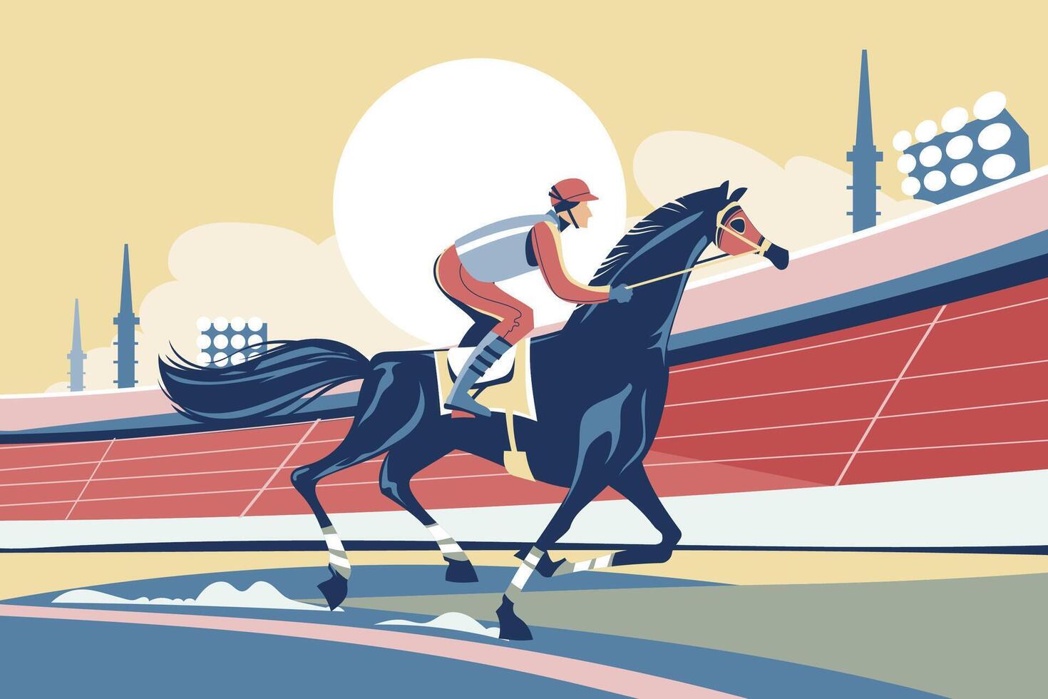 A man, a stallion jockey, is racing in a horse arena vector